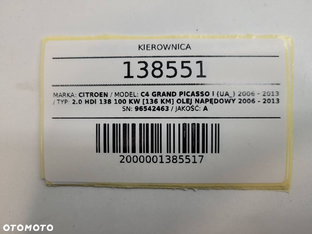 KIEROWNICA MULTIFUNKCJA AIRBAG PODUSZKA CITROEN C4 GRAND PICASSO I 96542463 - 12