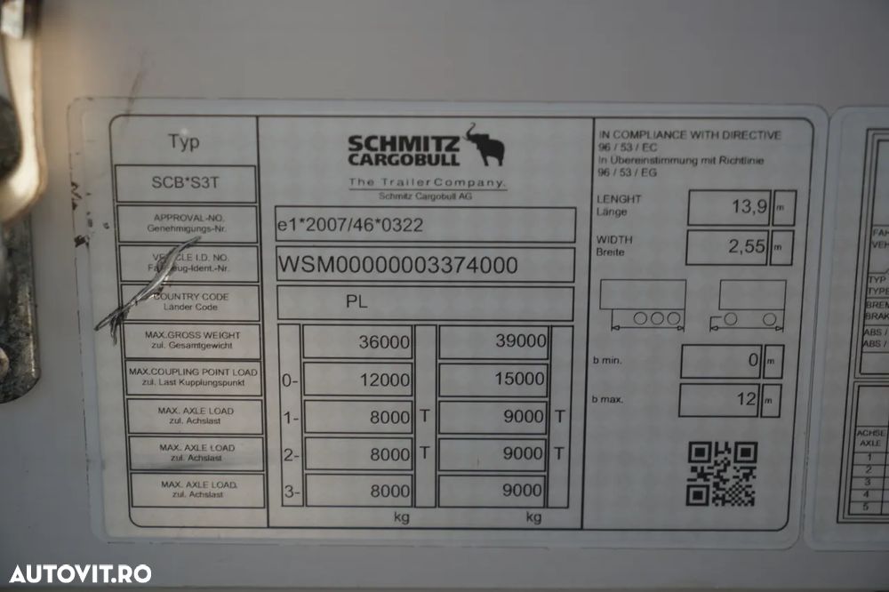 Schmitz Cargobull CORTINĂ / STANDARD / REMORCA DIN OȚEL - 9 M / ACOPERIȘ CULISANT / AXĂ CULISANTĂ / 2021 - 26