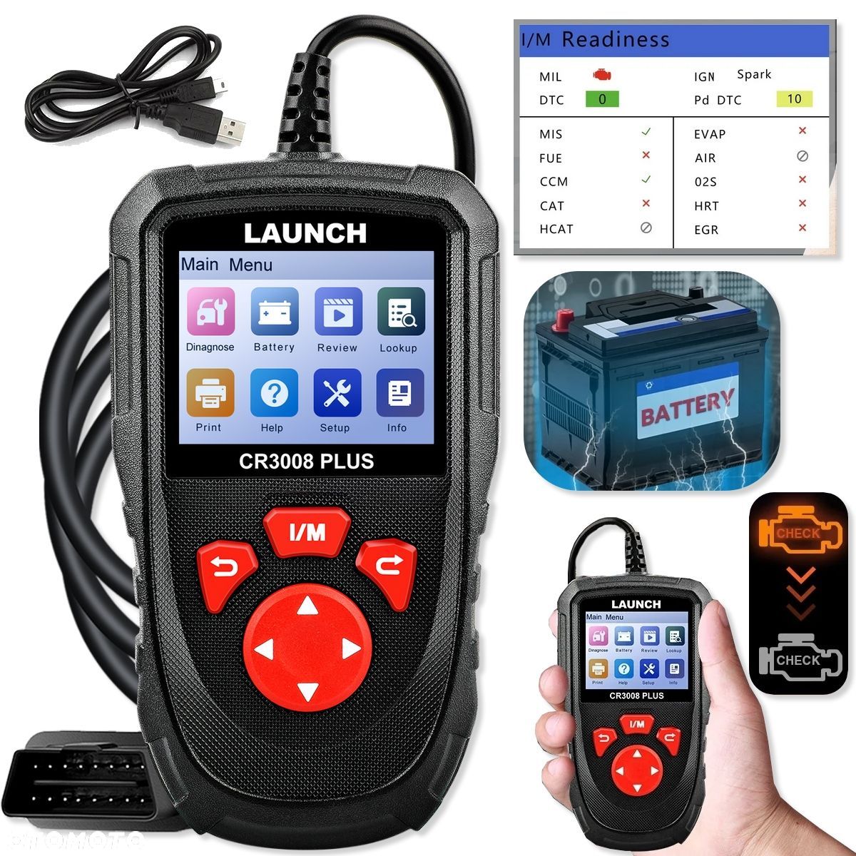 LAUNCH CR3008 PLUS TESTER SKANER KOMPUTER DIAGNOSTYCZNY OBD 2 - 1