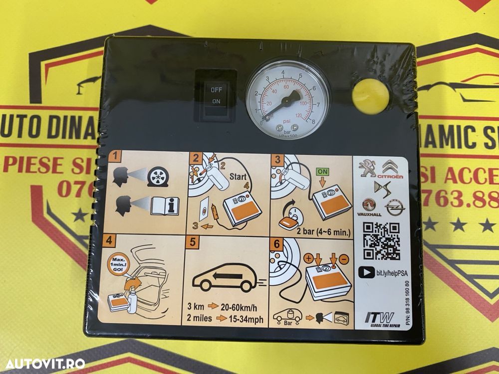 Compresor auto umflat roti soluție kit pană OEM Peugeot 180w neutiliza - 2