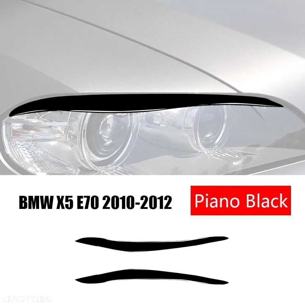 Set 2 Pleoape Faruri Far Adeziv BMW X5 E70 2008 - 2013, Negru Lucios - 2