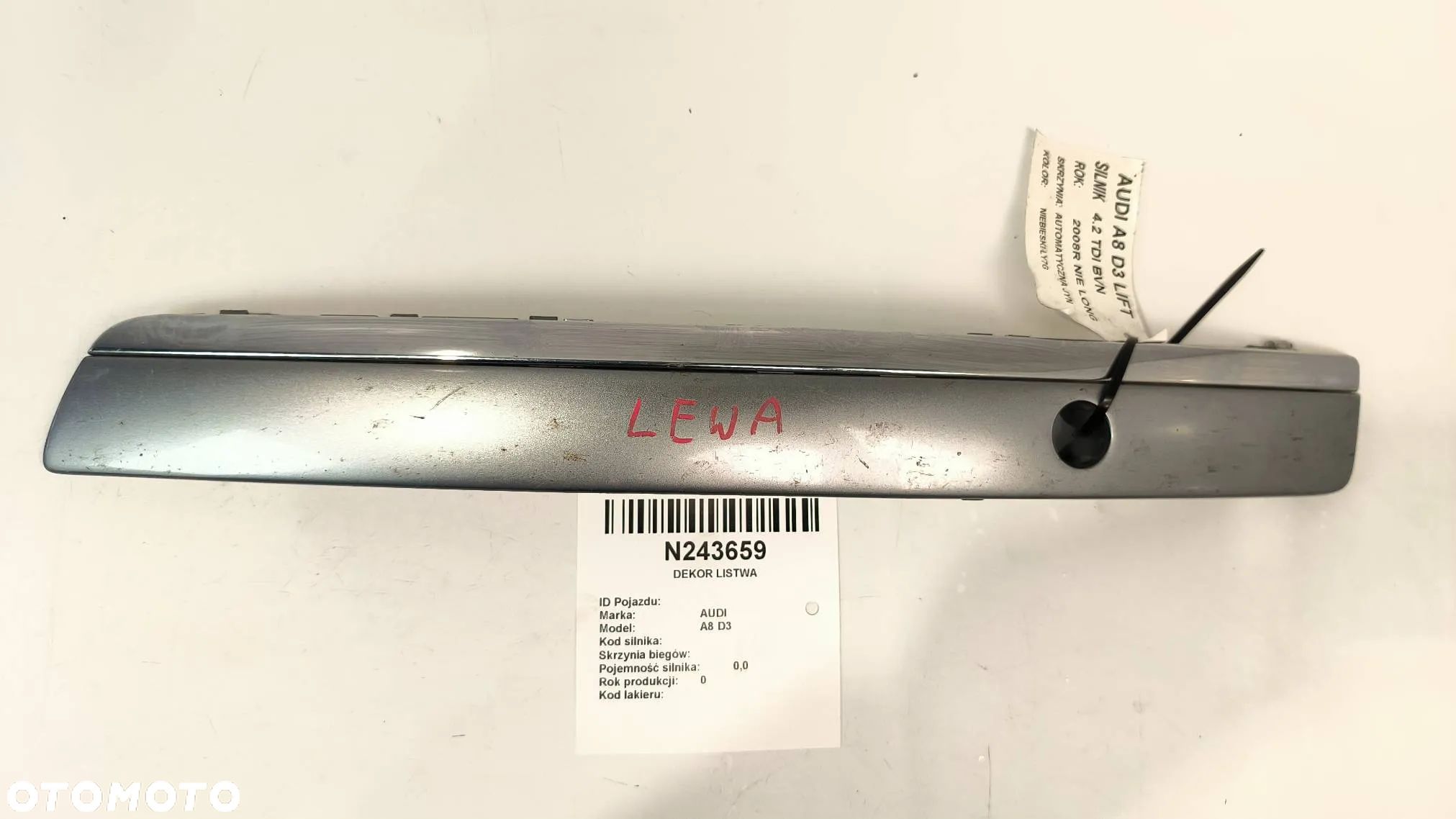 LISTWA CHROM LEWA PRZÓD 4E0807223AB Audi, A8 S8 D3 - 1