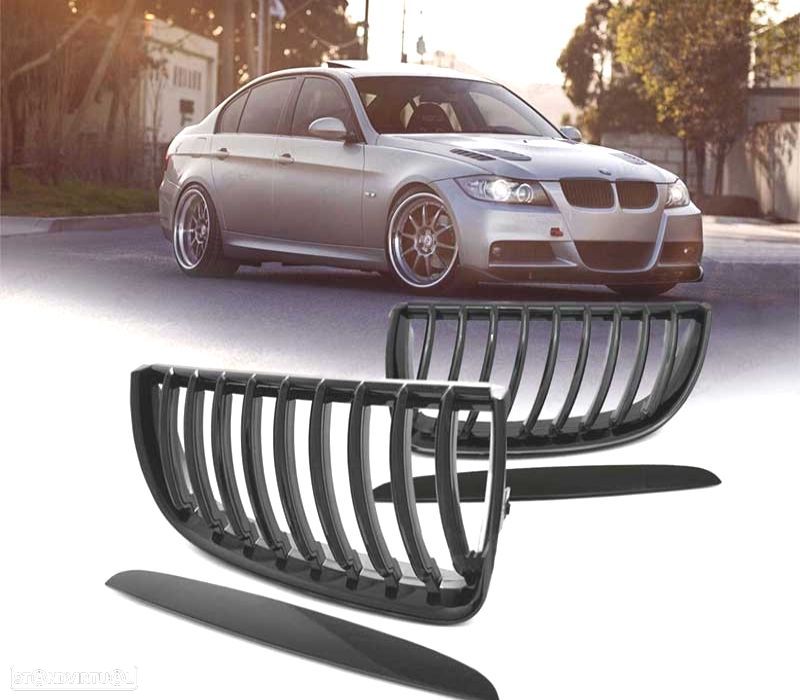 GRELHAS FRONTAIS BMW E90 E91 05-08 PRETO BRILHANTE - 1