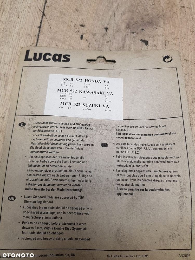 Klocki hamulcowe TRW-Lucas MCB 522 Honda MCX80 Peugeot 50 Vivacity - 5