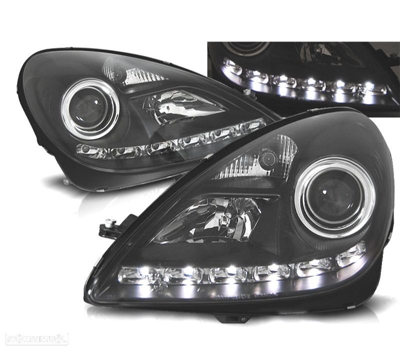 FARÓIS MERCEDES CLASSE SLK R171 04-11 LUZ DIURNA LED FUNDO NEGRO - 1
