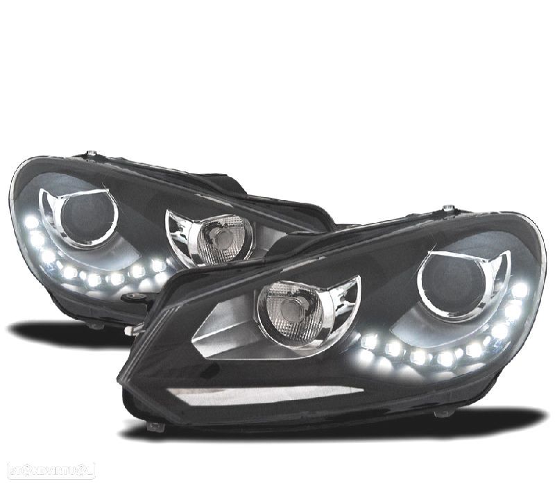FAROIS FRENTE DRL VOLKSWAGEN VW GOLF 6 FUNDO PRETO - 1