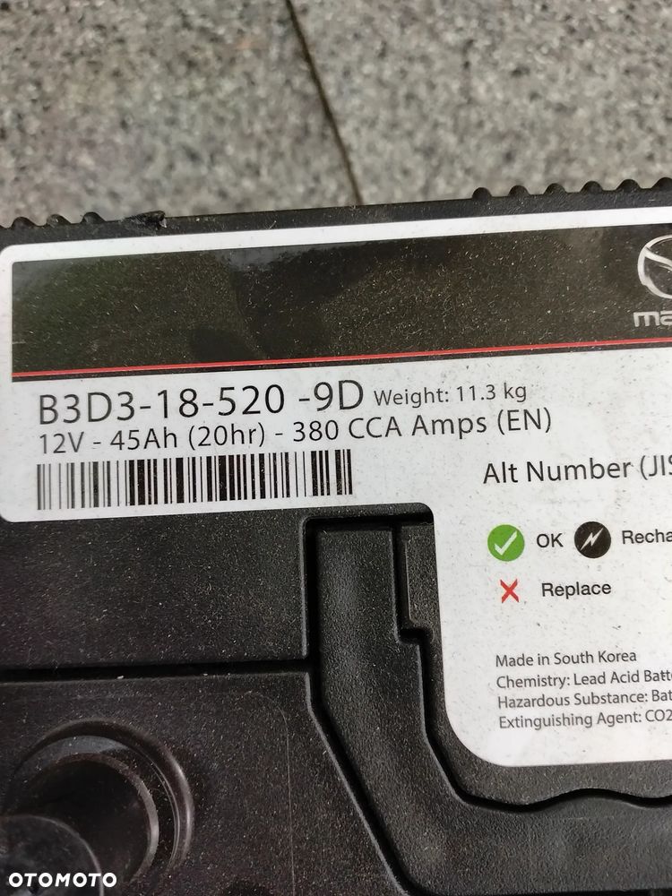 b3d3-18-520-9d mazda oryginał oe akumulator 12v 45ah (20hr) 380cca - 2