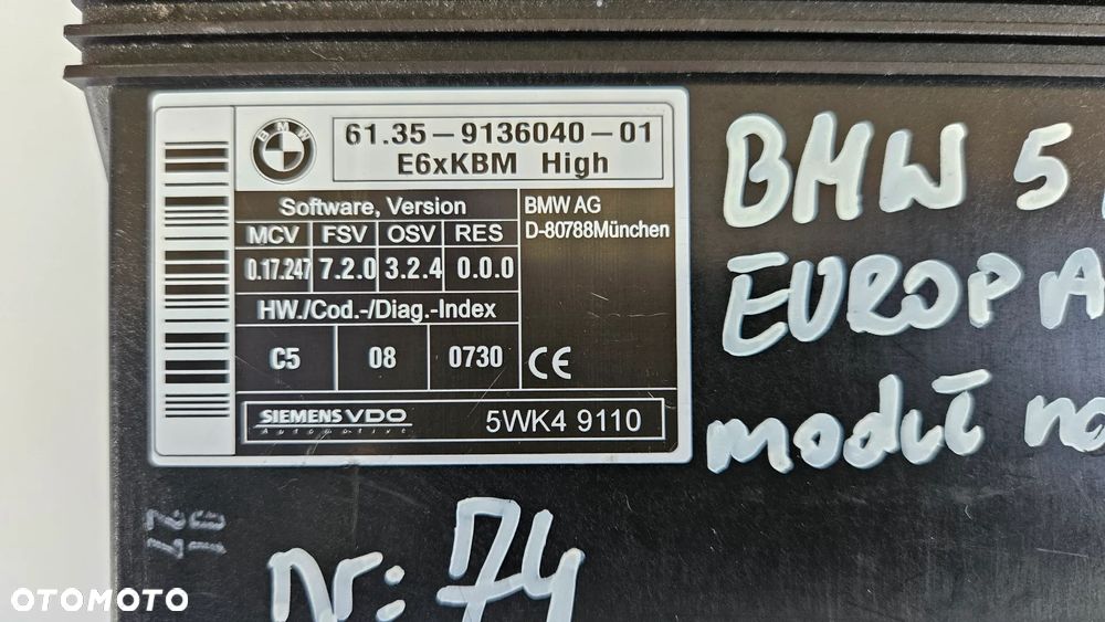 BMW 5 E61 KOMBI Moduł nadwozia Sterownik komfortu 9136040 - 2