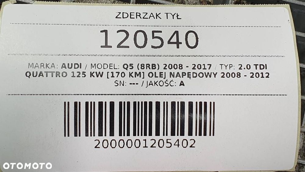 ZDERZAK TYŁ PDC CZUJNIKI WIĄZKA LAMPA AUDI Q5 8R LZ7L - 16