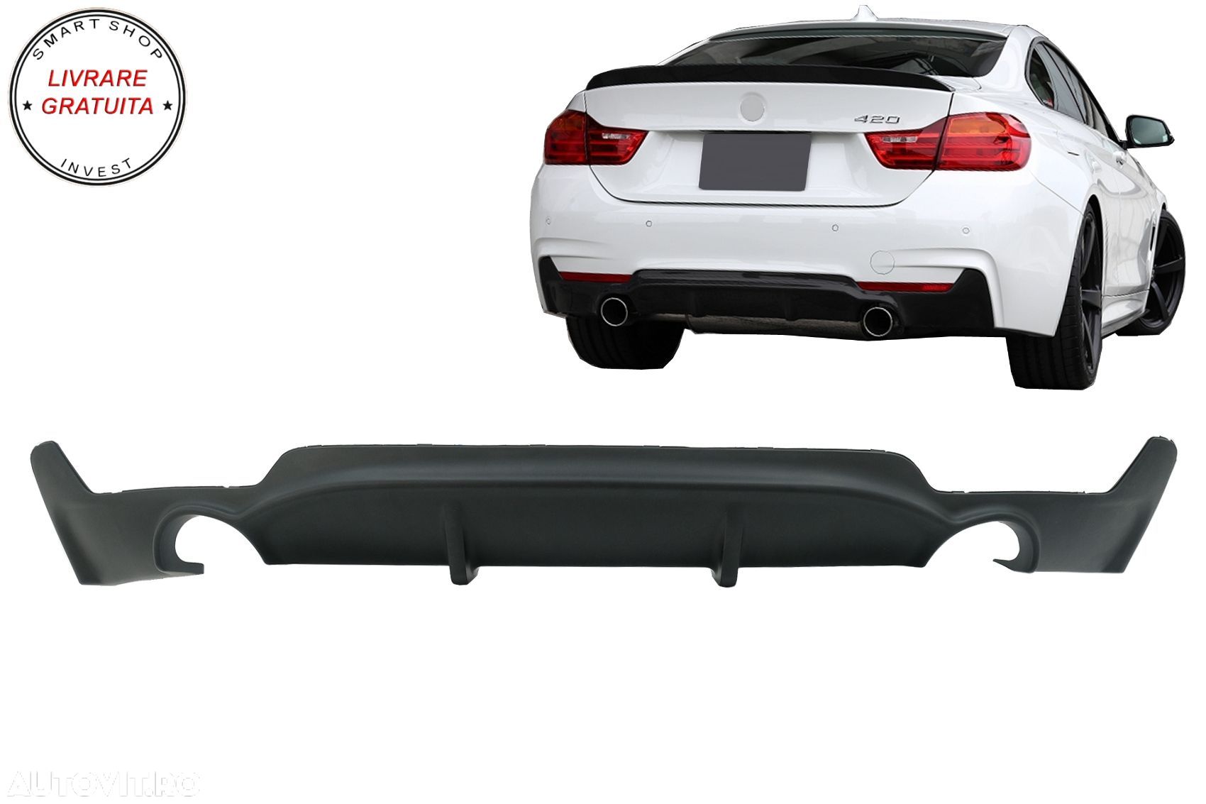 Difuzor Bara Spate Cu Evacuare Dubla BMW Seria 4 F32 F33 F36 M Performance Design - livrare gratuita - 1