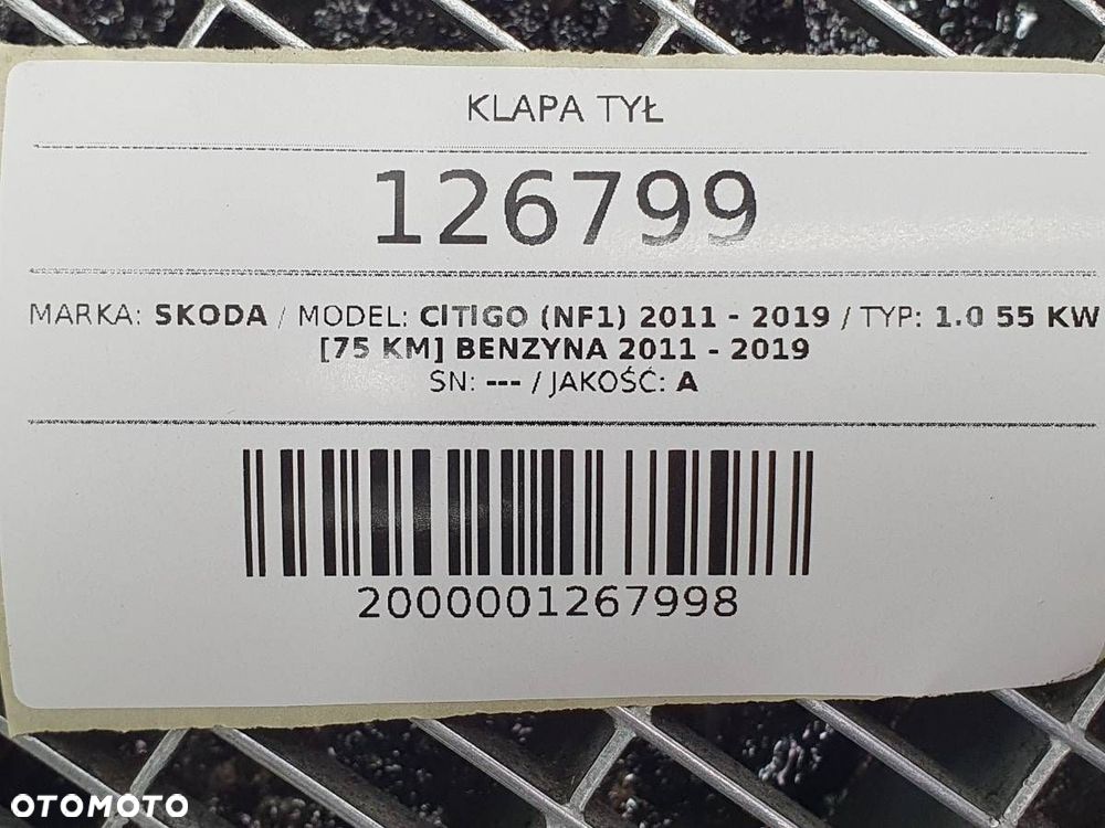 KLAPA TYŁ BAGAŻNIKA SZYBA SKODA CITIGO 2013 EUROPA BIAŁA - 14