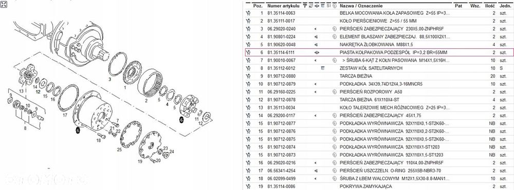 Zwolnica Tylna Kompletna MAN TGA F2000 IP3.200 BR55mm H9-13120 HD9-13120 - 3