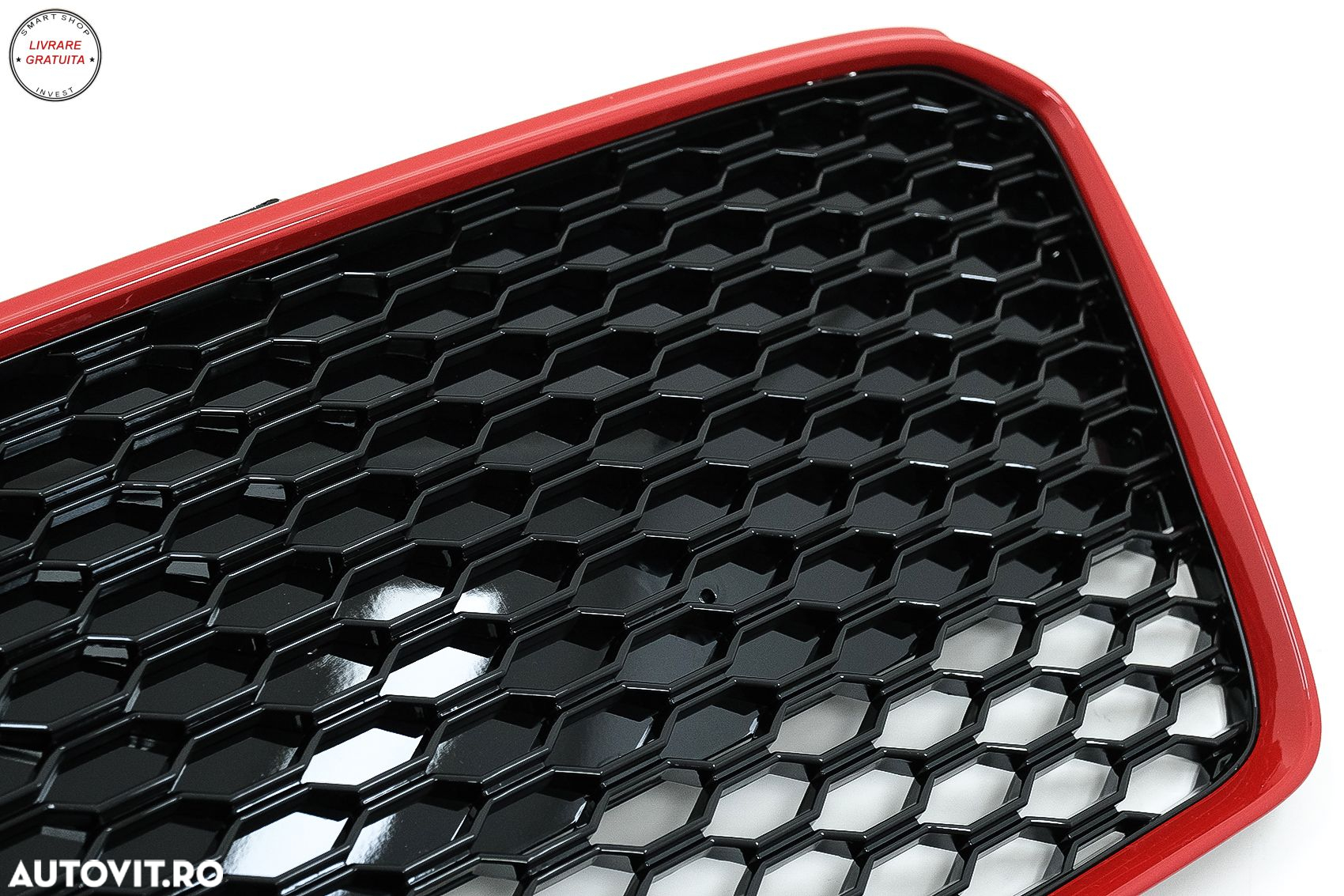 Grila Centrala Audi R8 42 (2013-2015) RS Design Negru Lucios/ Rosu- livrare gratuita - 3