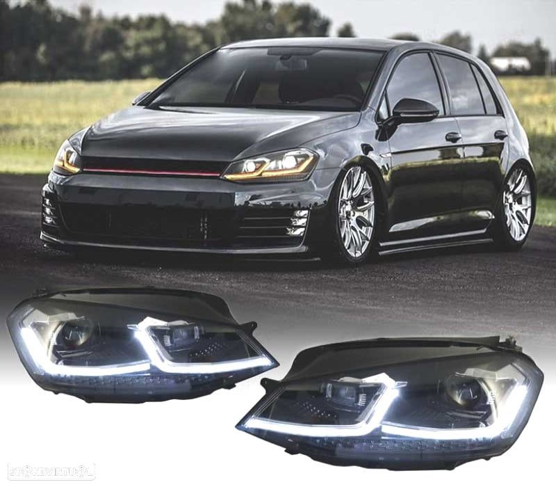 FAROIS VOLKSWAGEN VW GOLF 7 12-17 DRL DINAMICOS PRETO LOOK 7.5 R LINE - 1