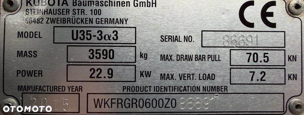 Kubota U35. koparka 3,7 tony. 2016 rok. 2000 mtg! Łyżka skarpowa Hydraulicznie uchylna. 3sekcje Hydrauliczne. zamki na tłokach. Jak nówka sztuka. Zadbana zero zużycia. Z gospodarstwa Norweskiego. Zmiana łyżek Hydrauliczna. LENHOFF. Zero luzów wycieków. Szybka wolna jazda. Gąski perfekt stan. OKAZJA TANIO - 5