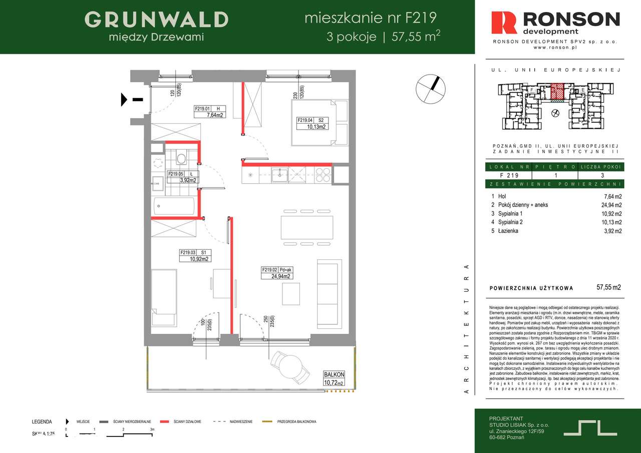 3-pokojowe mieszkanie 57m2 + balkon Bezpośrednio - Pełny obrazek: 2/10