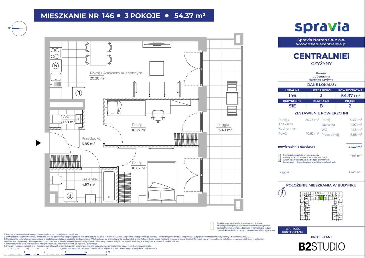 3-pokojowe mieszkanie 54m2 + loggia - Pełny obrazek: 2/3