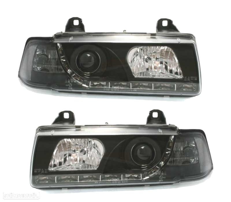 FARÓIS FRONTAIS LUZ DIURNA LED BMW SERIE 3 E36 COUPE + CABRIO FUNDO PRETO - 1