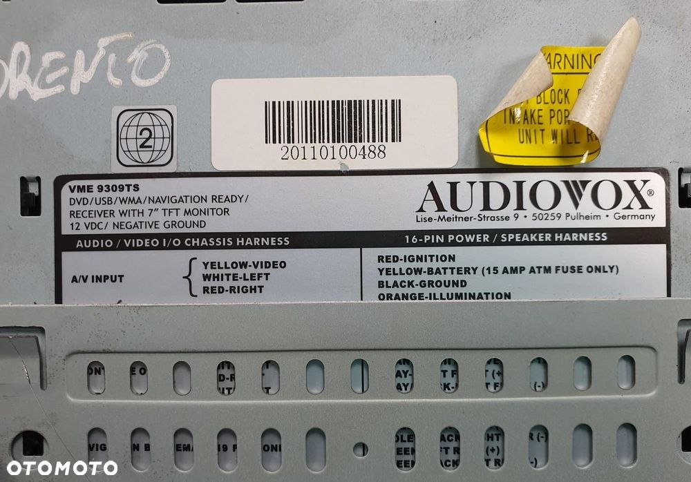 RADIO CD MP3 AUDIOVOX 20110100488 VME9309TS - 6