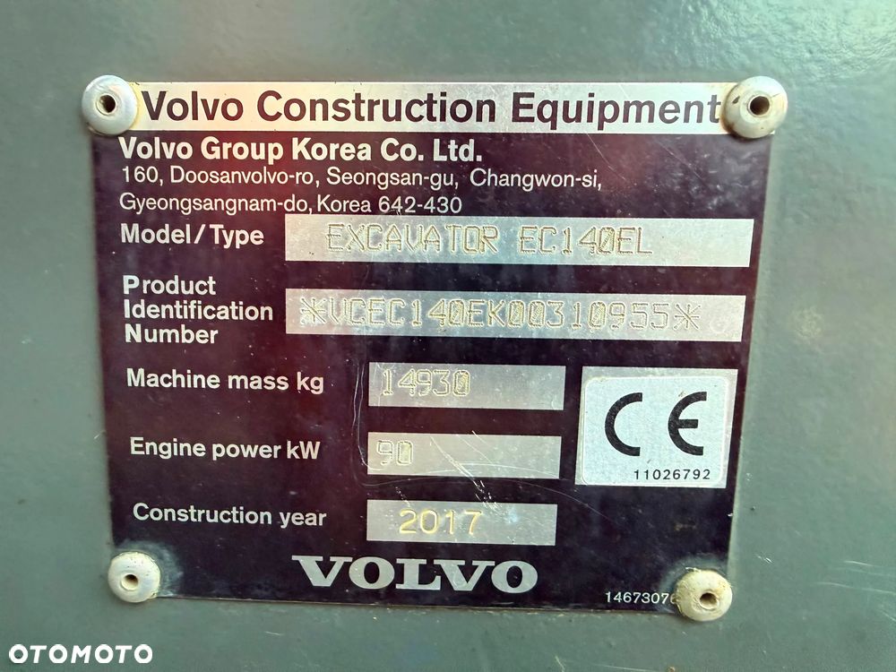 Volvo EC140EL | 2017 | 56915 MTG | ROTOTILT | KOPARKA GĄSIENICOWA EC 140 EL ECR145 145 EC145EL EC145 160 150 - 38