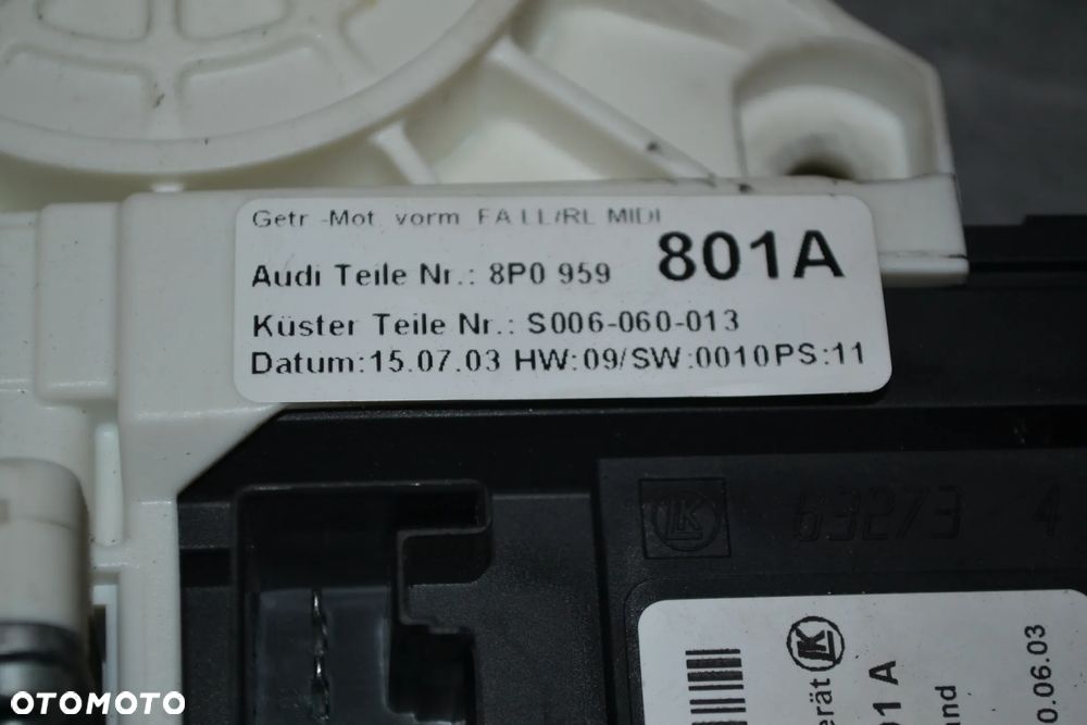 AUDI A3 8P SILNICZEK SZYB LEWY PRZÓD PRZEDNI EUROPA 8P0959801A - 3