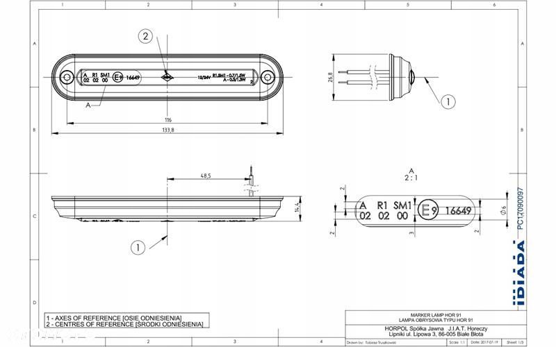 lampa obrysowa led przednia biała slim 12/24v polski produkt - 3