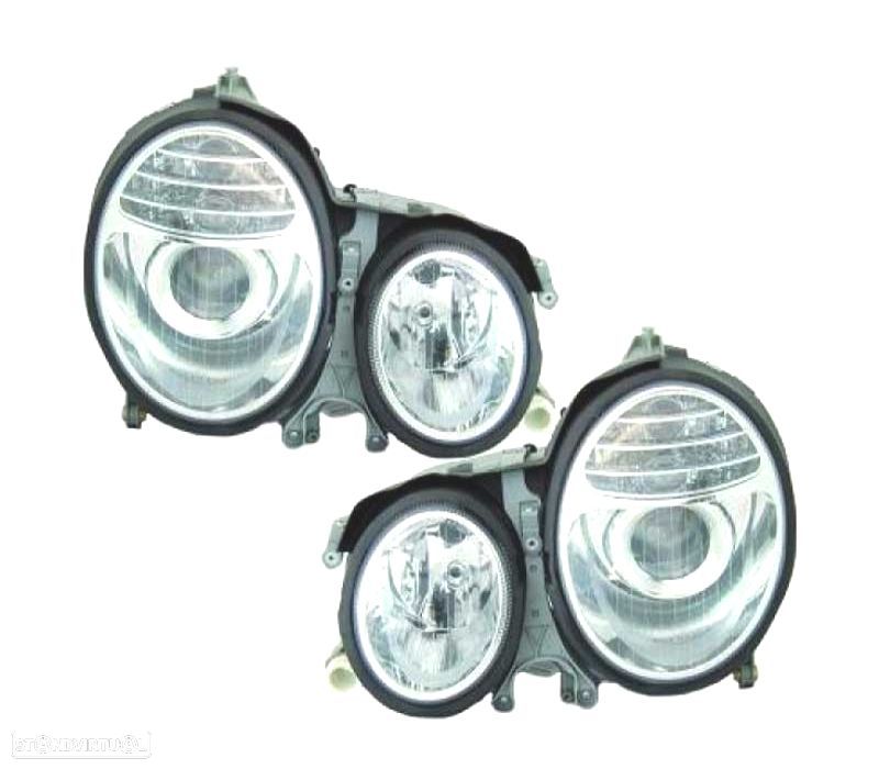 FARÓIS COM PROJETOR MERCEDES E W210 99-02 FUNDO CROMADO - 1