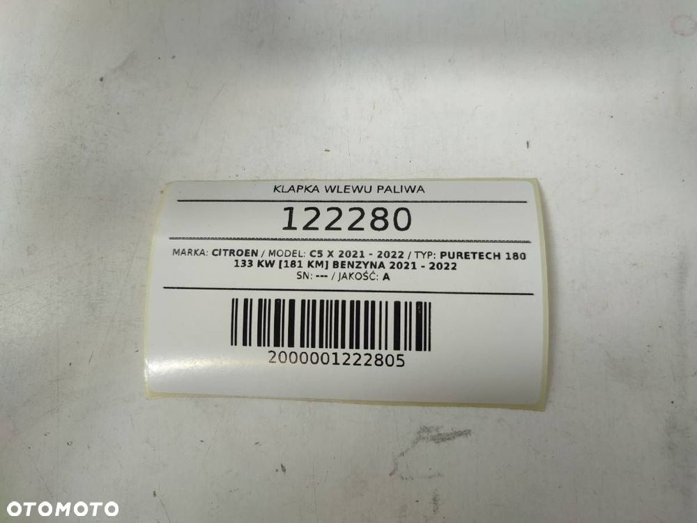 KLAPKA WLEWU PALIWA KOREK CITROEN C5 X BENZYNA 9838897080 - 9