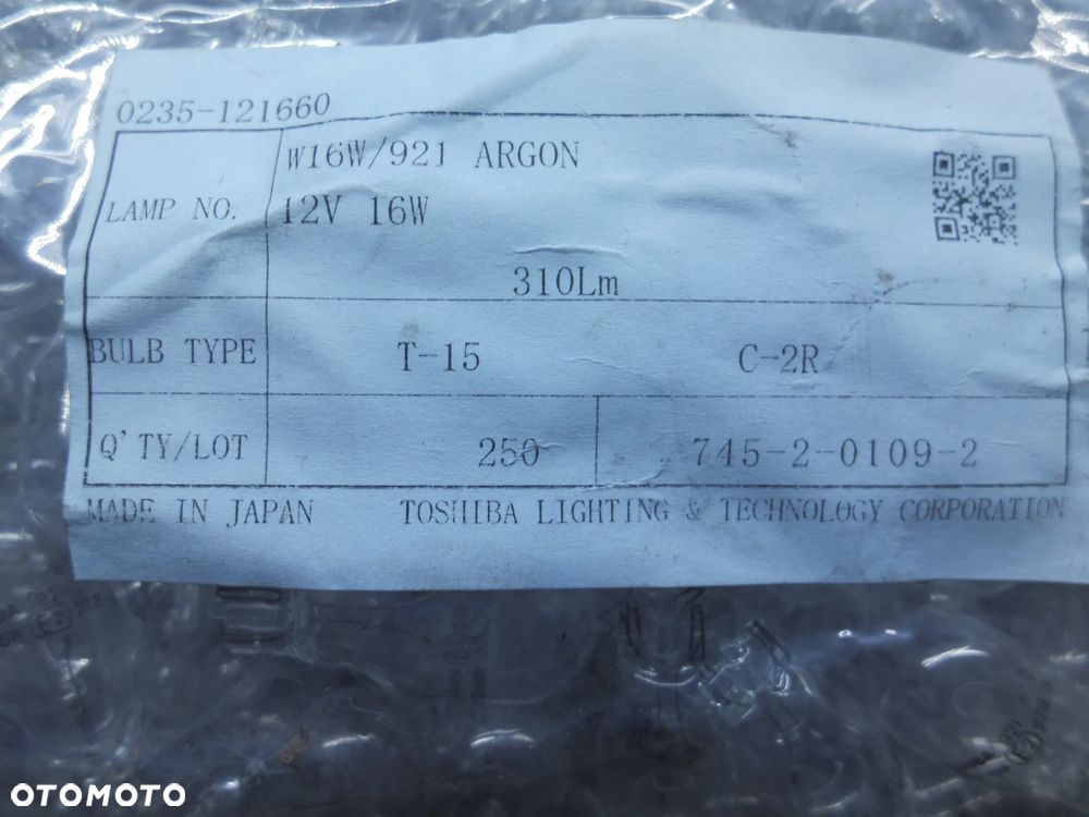 ŻARÓWKA BAŃKA W16W 12V TOSHIBA ORYGINAŁ PAKIET - 2