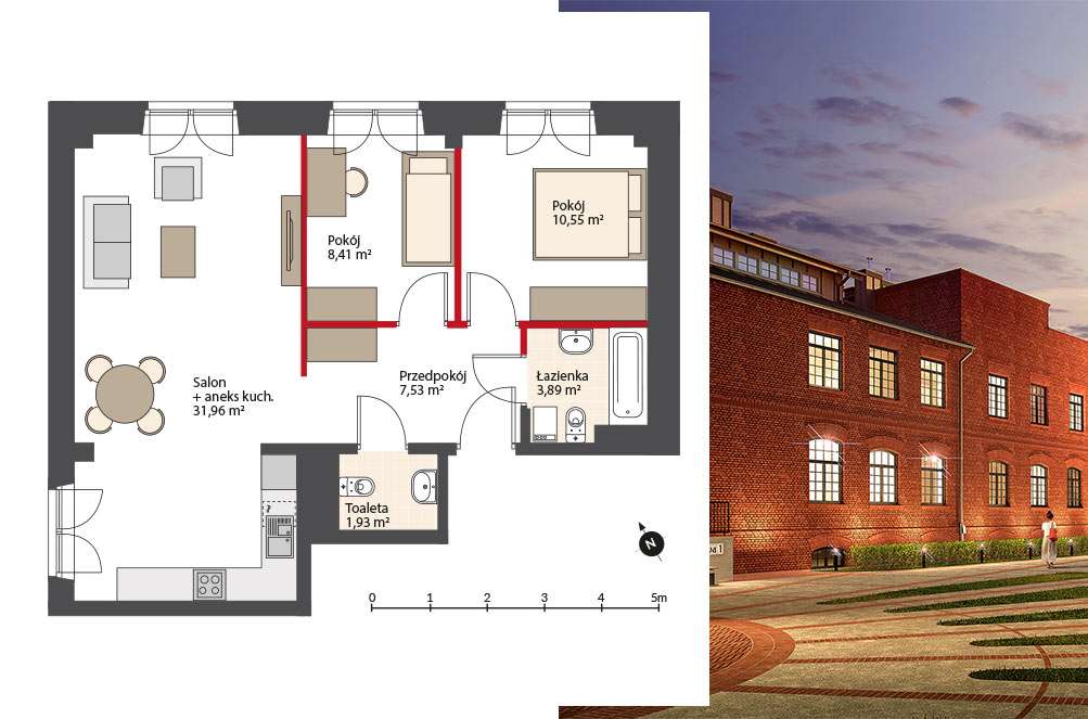 Loft 64.27 m2 w zabytkowej zrewitalizowanej fabryce