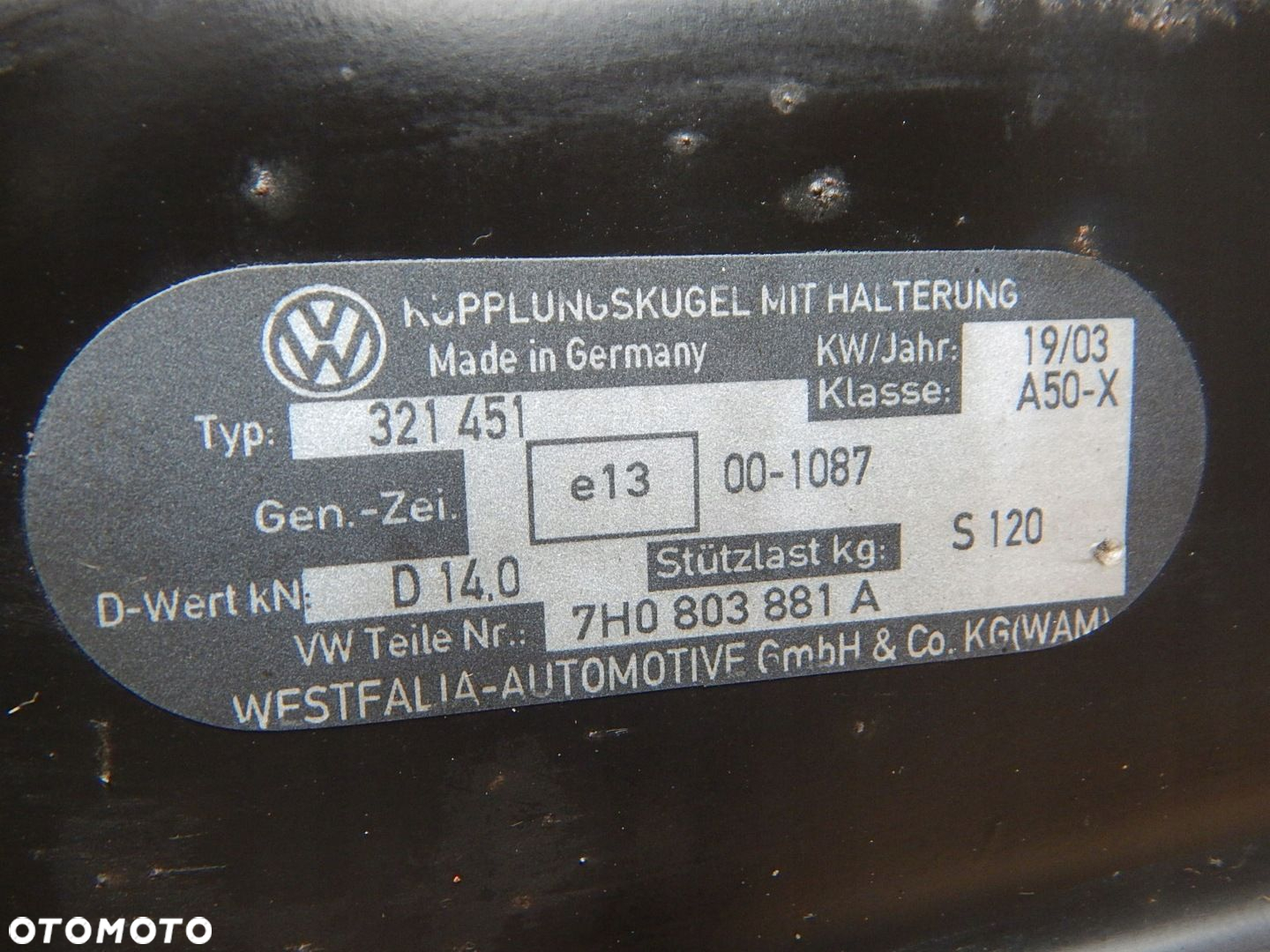 VW T5 hak holowniczy WESTFALIA 7H0803881A - 9