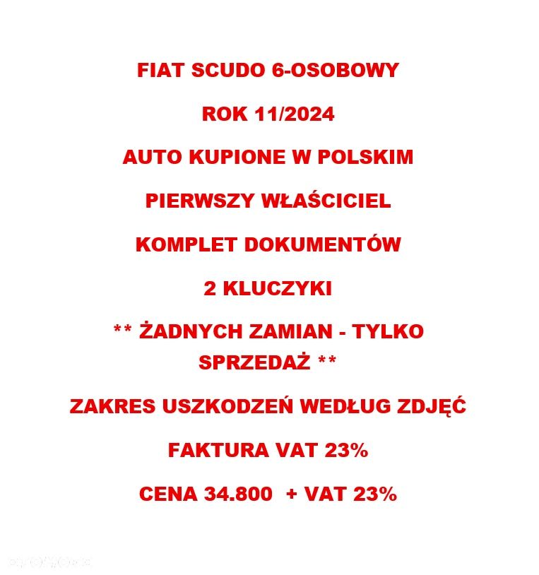 Fiat 2024 SCUDO 2.0 M-JET 6-OSOBOWY SALON POLSKA - 2