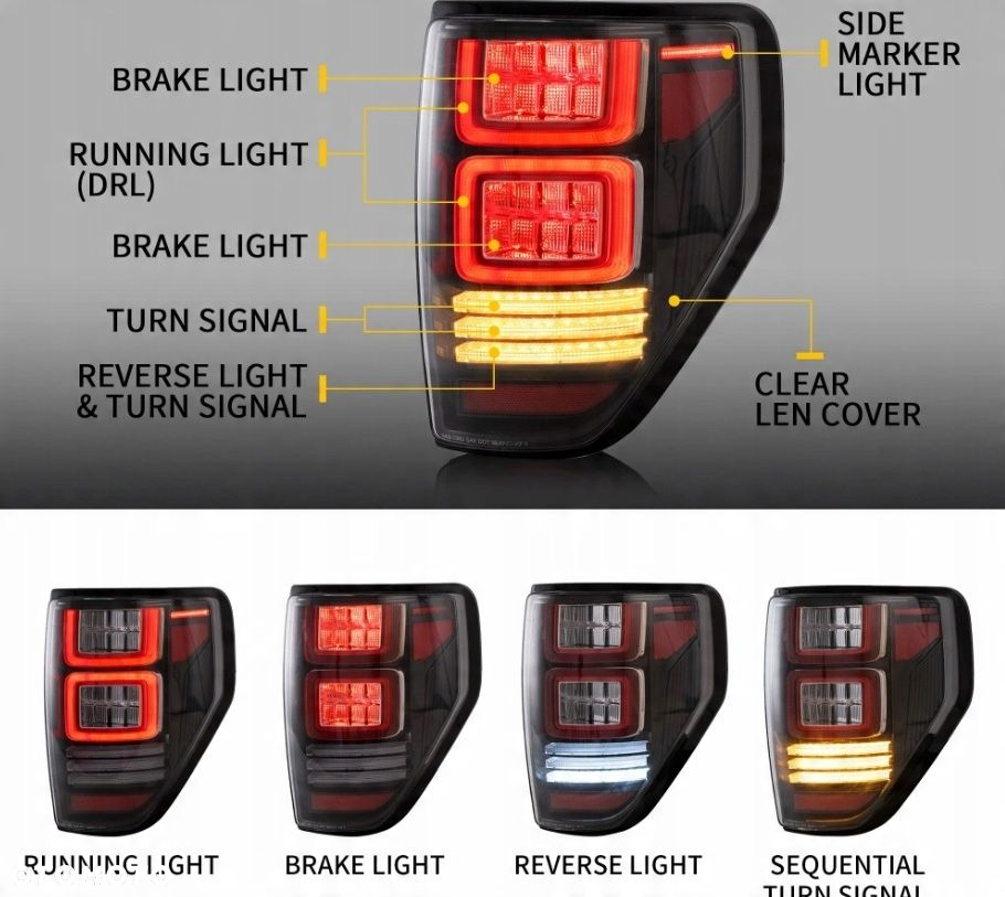 Lampy tyl kpl Vland Led Neon Diody Dynamiczne Ford F150 F-150 XII mk 12 08- - 9