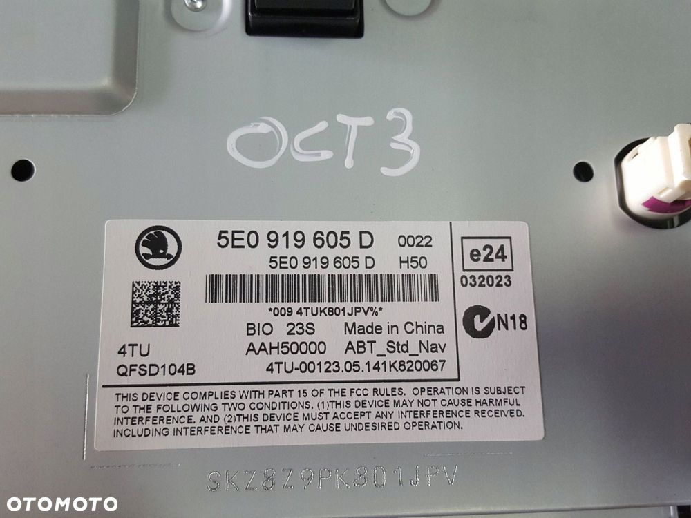 SKODA OCTAVIA III 3 13-16r PANEL WYŚWIATLACZ RADIA NAWIGACJI 5E0919605D - 5