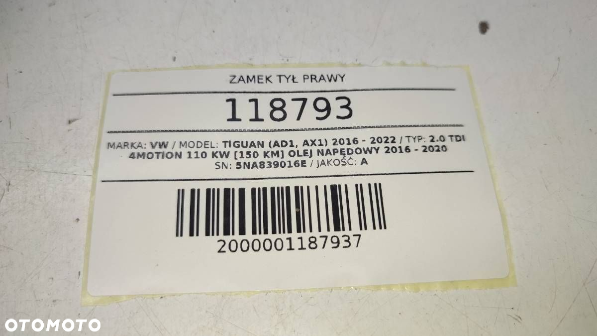 ZAMEK TYŁ PRAWY DRZWI VW TIGUAN II TARRACO 5NA839016E EUROPA - 6