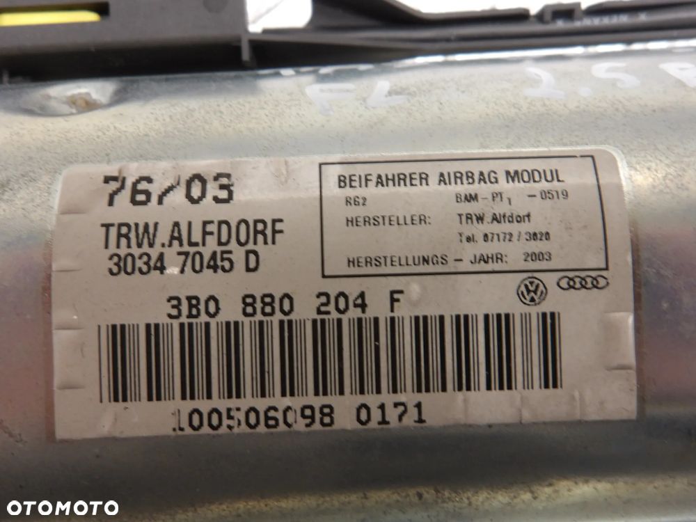 PASSAT B5 FL SEDAN 2.5 TDI 4MOTION PODUSZKA AIRBAG PASAŻERA 3B0880204F - 4