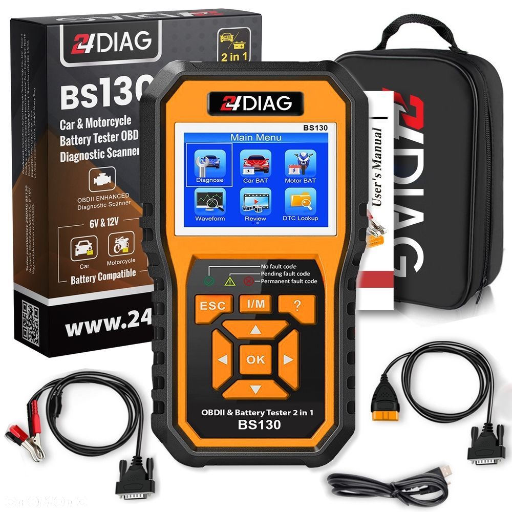 24DIAG BS130 TESTER DIAGNOSTYCZNY OBD2 i DO AKUMULATORÓW 6V 12V - 1