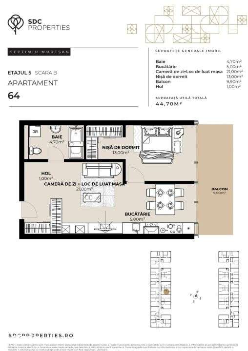 PROIECT EXCLUSIVIST! Apartament de vanzare, 44,70 mp, Complex SDC — fotografia 1