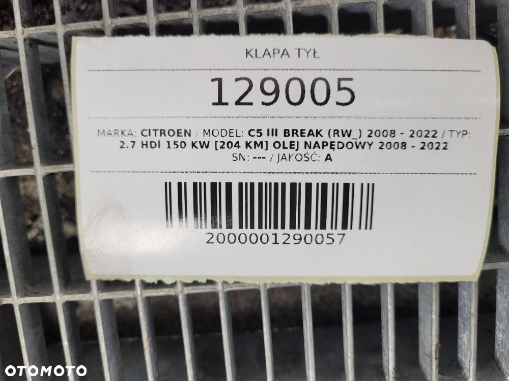 KLAPA TYŁ TYLNA CITROEN C5 III X7 KOMBI KOMPLETNA KKQD - 18