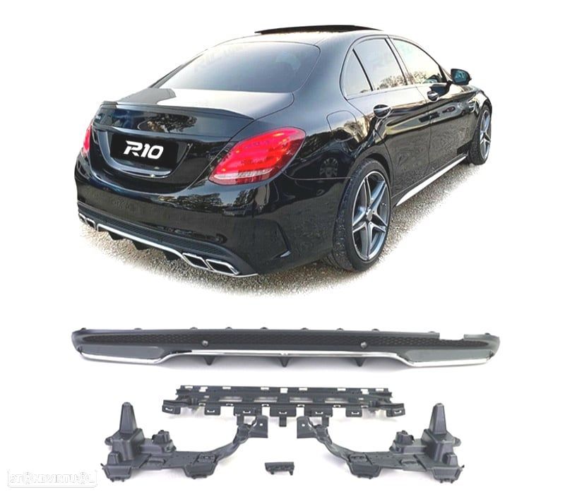 DIFUSOR MERCEDES C-CLASS W205 AMG 15-21 LOOK C63 MOLDURA PRATA - 1