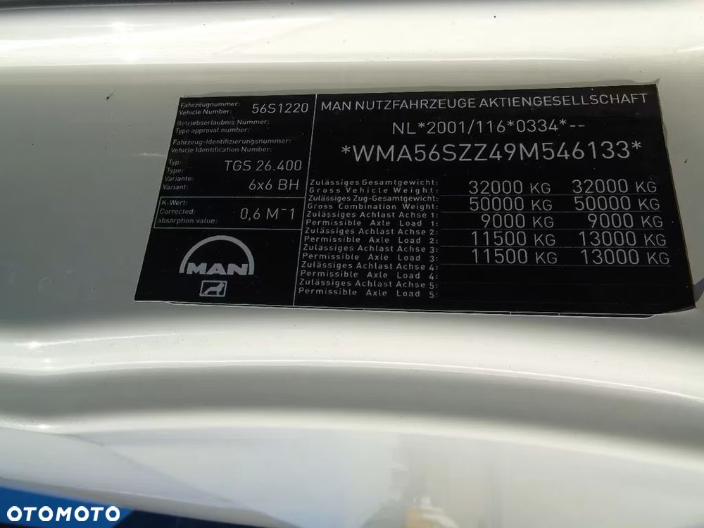 MAN TGS 26.400 6x6 – Wywrotka 3-stronna Meiller + Żuraw HIAB 166 E3 HIPRO – 429.222 km – Euro 4 - 5