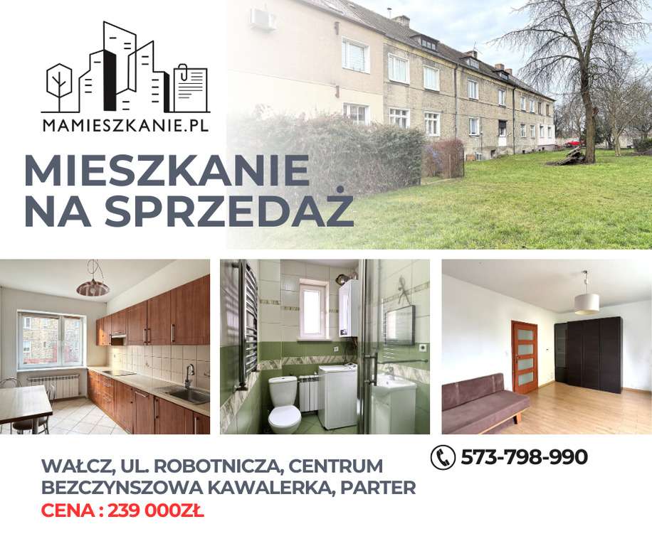 Na sprzedaż, duża kawalerka, parter, Wałcz