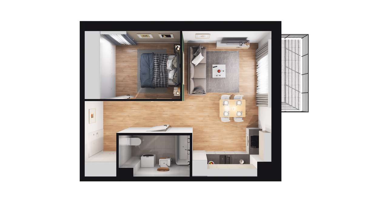 2-pokojowe mieszkanie 41m2 + balkon - Pełny obrazek: 2/23