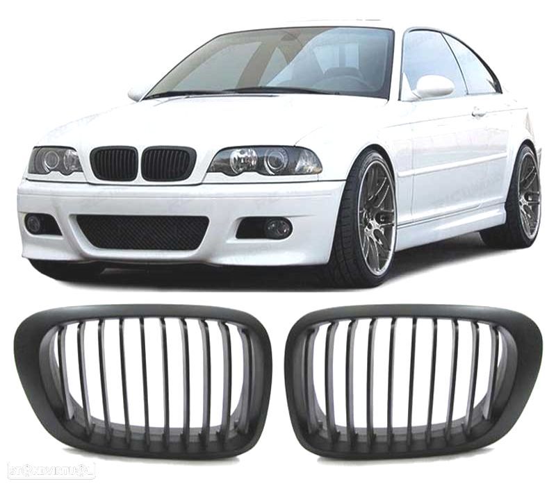 GRELHAS FRONTAIS BMW E46 COUPE 99-03 CABRIO 00-03 PRETO MATT - 1
