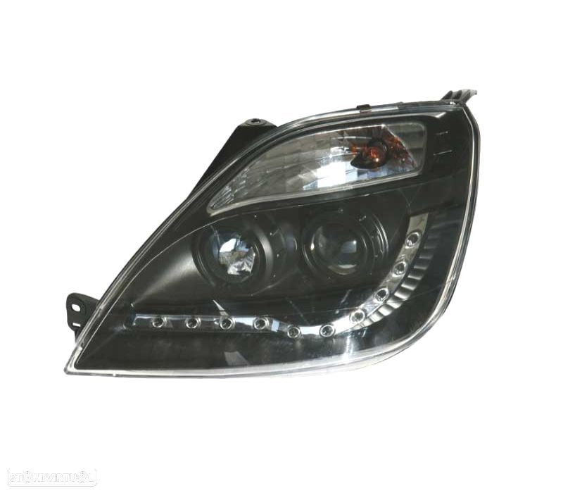 FARÓIS COM LUZ DIURNA LED FORD FIESTA 02-05 FUNDO PRETO - 2