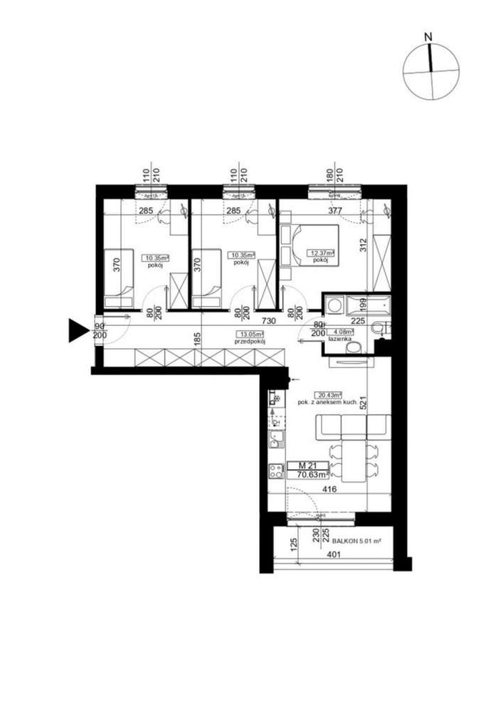 4-pokojowe mieszkanie 70m2 + balkon Bezpośrednio - Pełny obrazek: 2/7