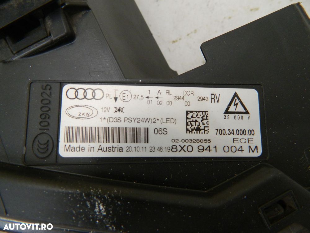 Far dreapta Audi A1 8X Bi-xenon 2010, 2011, 2012, 2013, 2014, cod origine 8X0941004M - 5