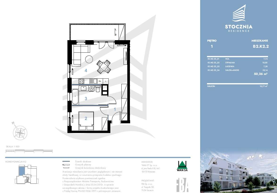 Mieszkanie 50,26 m2 + balkon | Stocznia Residence