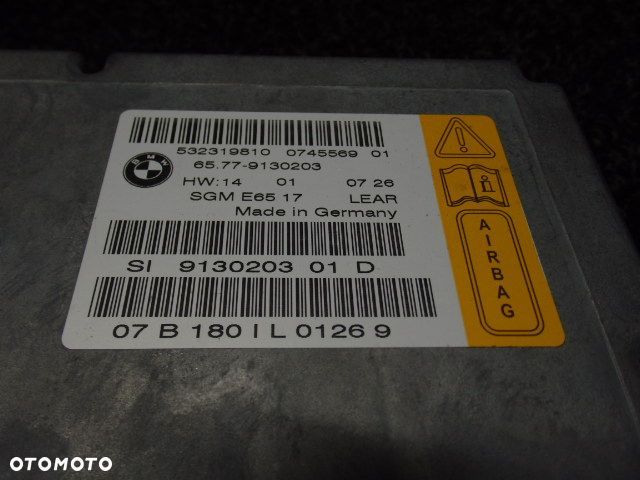 BMW E65 E66 LIFT MODUŁ SENSOR STEROWNIK PODUSZEK POWIETRZNYCH AIRBAG 9130203 RAF-AUTO CZĘŚCI BMW - 3