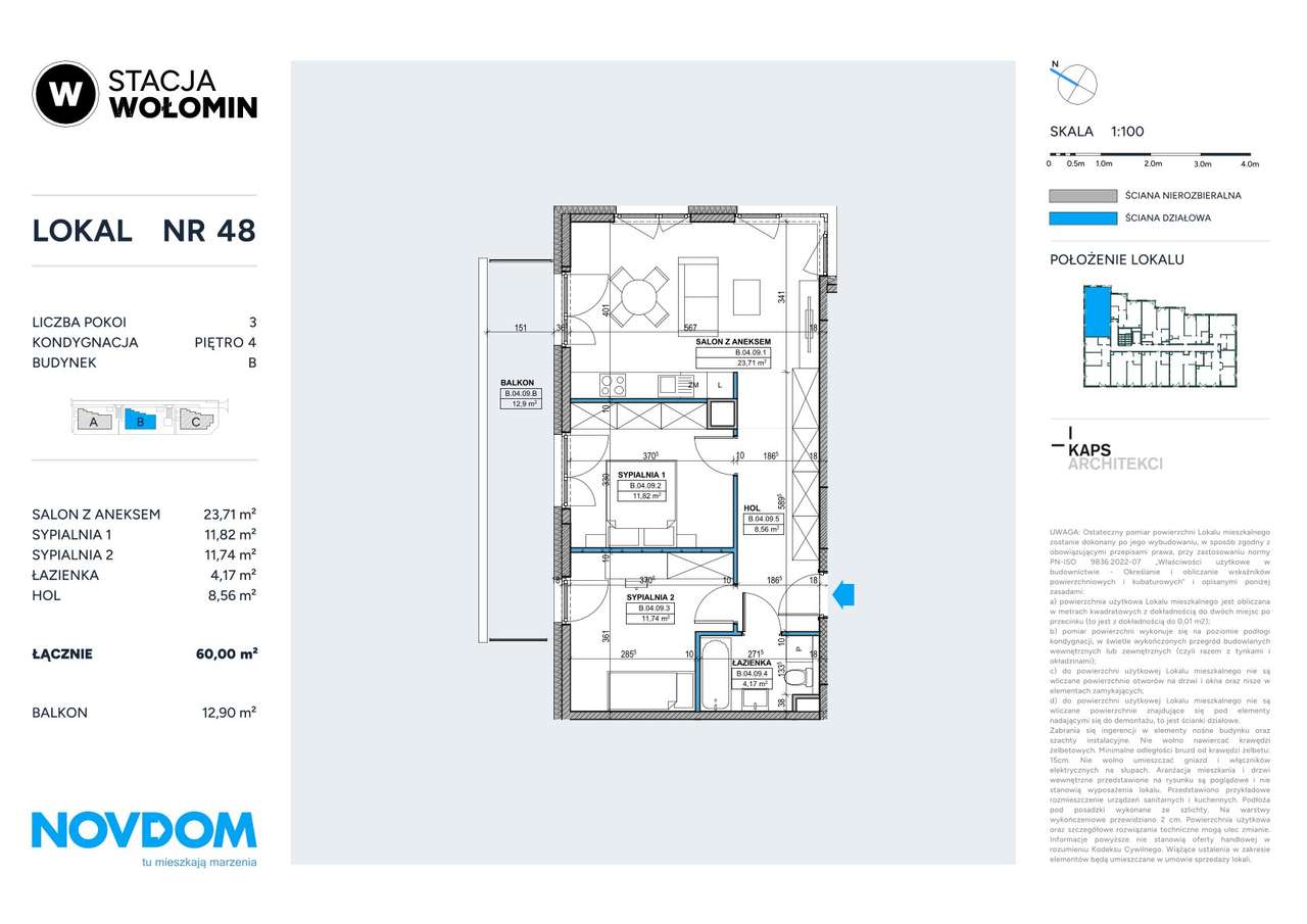 3 pokojowe mieszkanie 60 m2 z balkonem - Stacja Wołomin